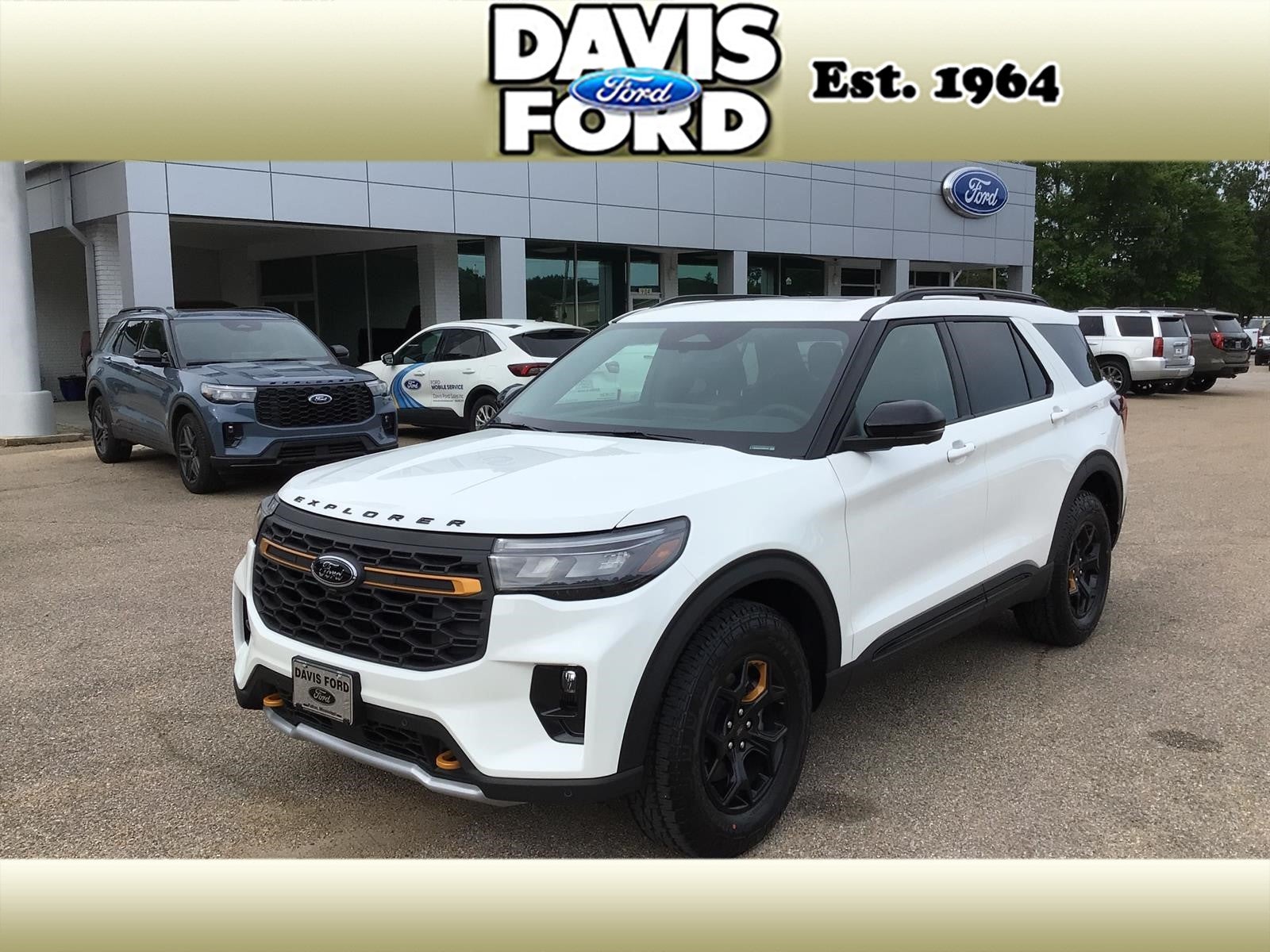 2026 Ford Explorer Tremor in Star White Met Tri-Coat — front three-quarter view