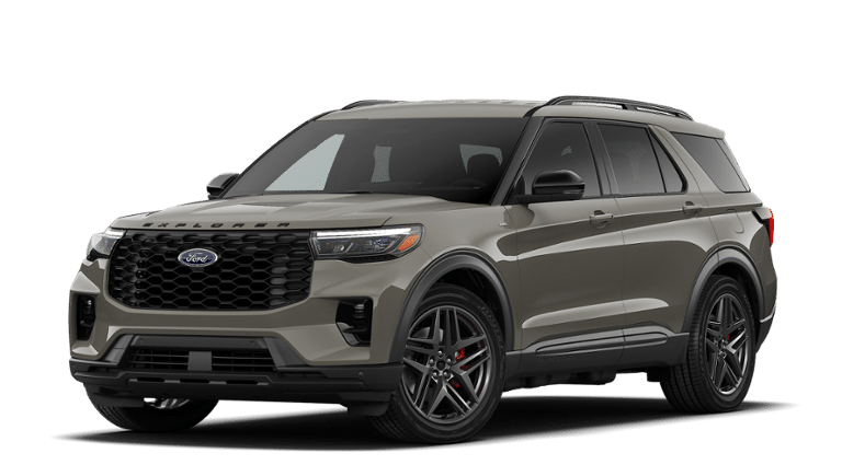 2026 Ford Explorer ST-Line in Marsh Gray — front three-quarter view